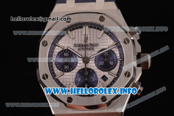 Audemars Piguet Royal Oak QE II CUP 2015 Limited Edition Chrono Swiss Valjoux 7750 Automatic Steel Case with White Dial Stick Markers and Blue Rubber Strap (EF) - Click Image to Close